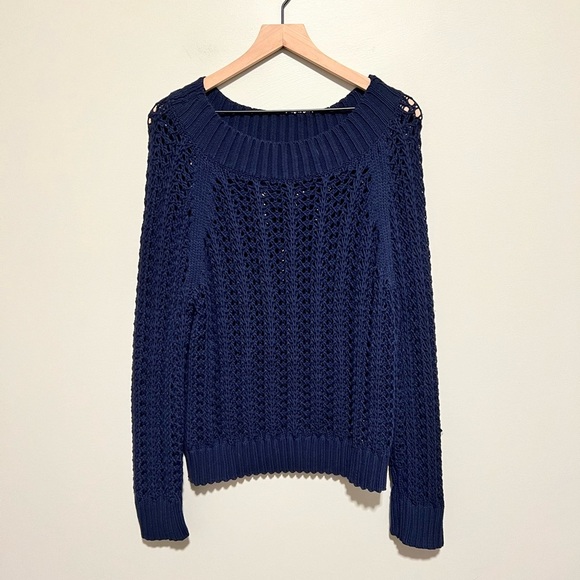 J. Crew Wide-Neck Beach Sweater with Pointelle Stitch Navy Size Small - Picture 2 of 7